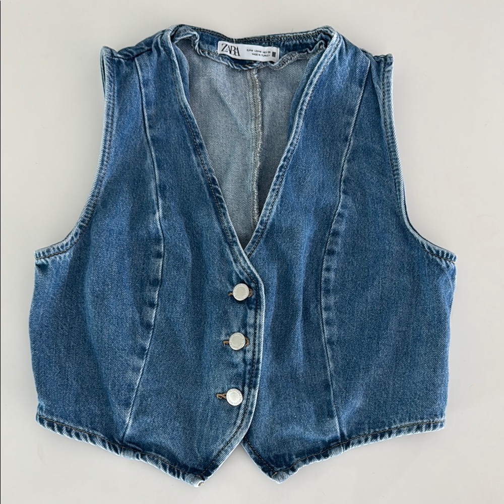 Zara Blue Denim Vest with Silver Buttons